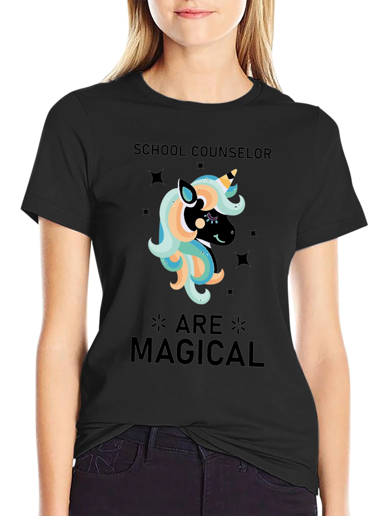School Counselor Magical Unicorn Black T-Shirt