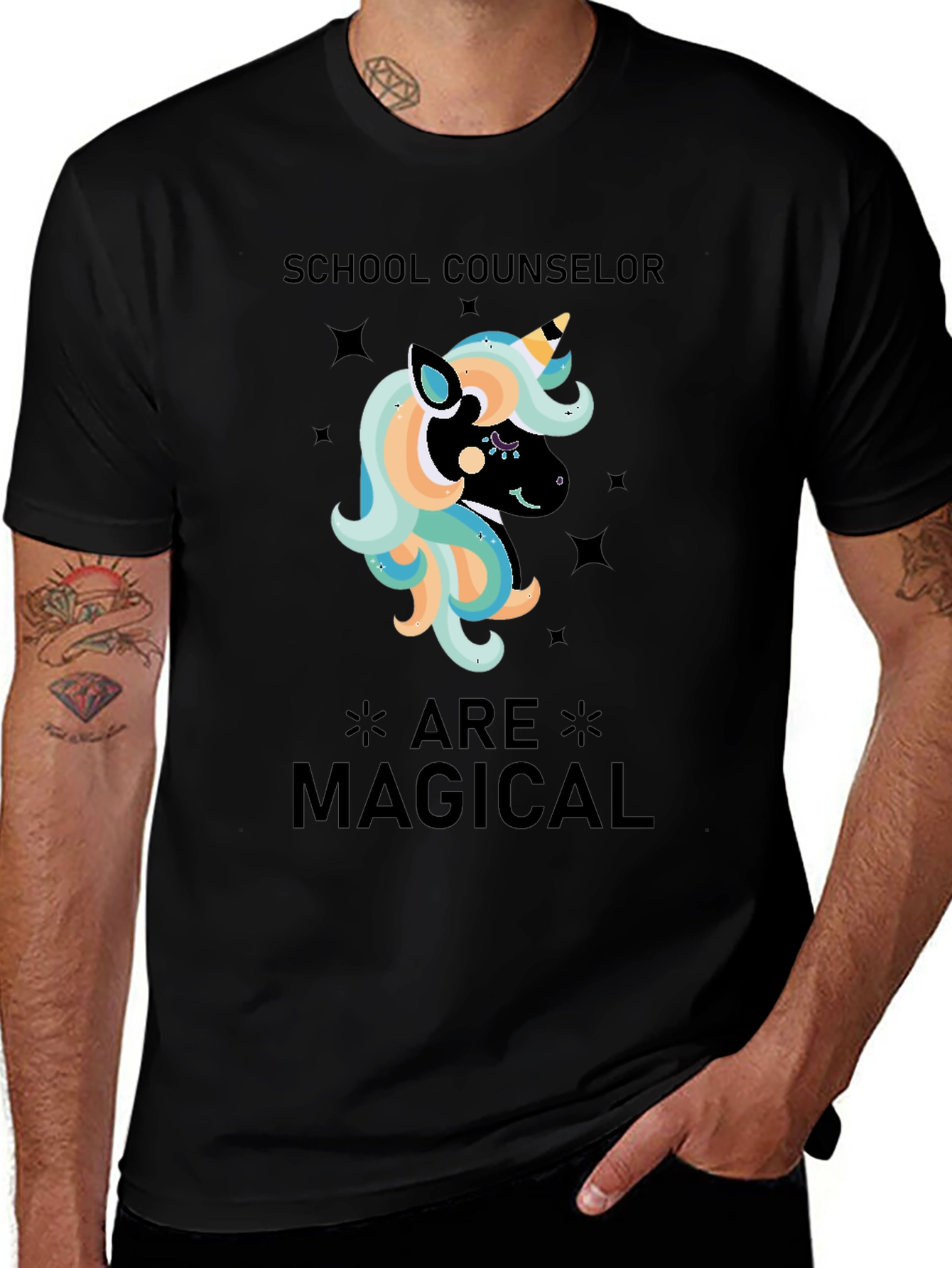 School Counselor Magical Unicorn Black T-Shirt