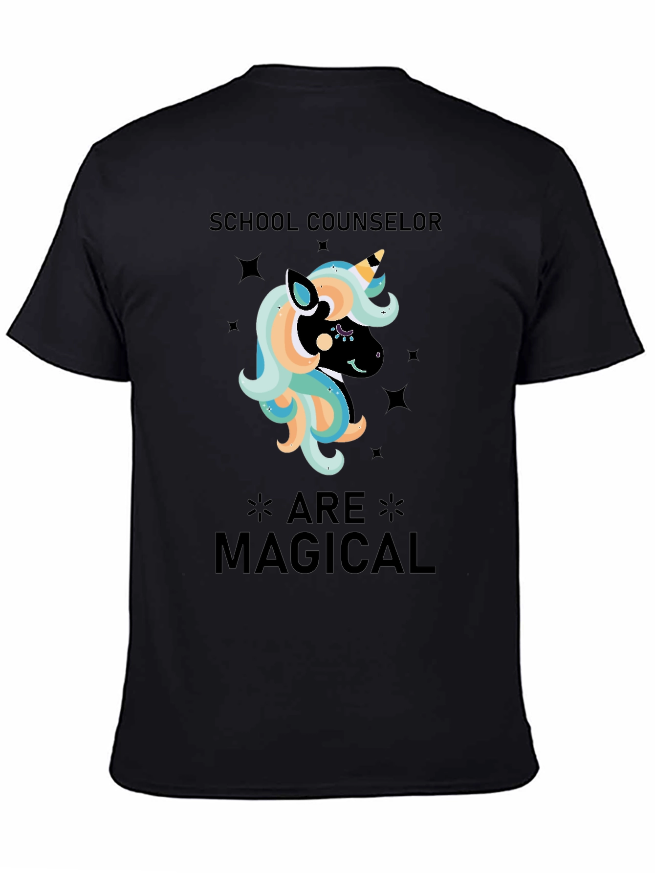 School Counselor Magical Unicorn Black T-Shirt