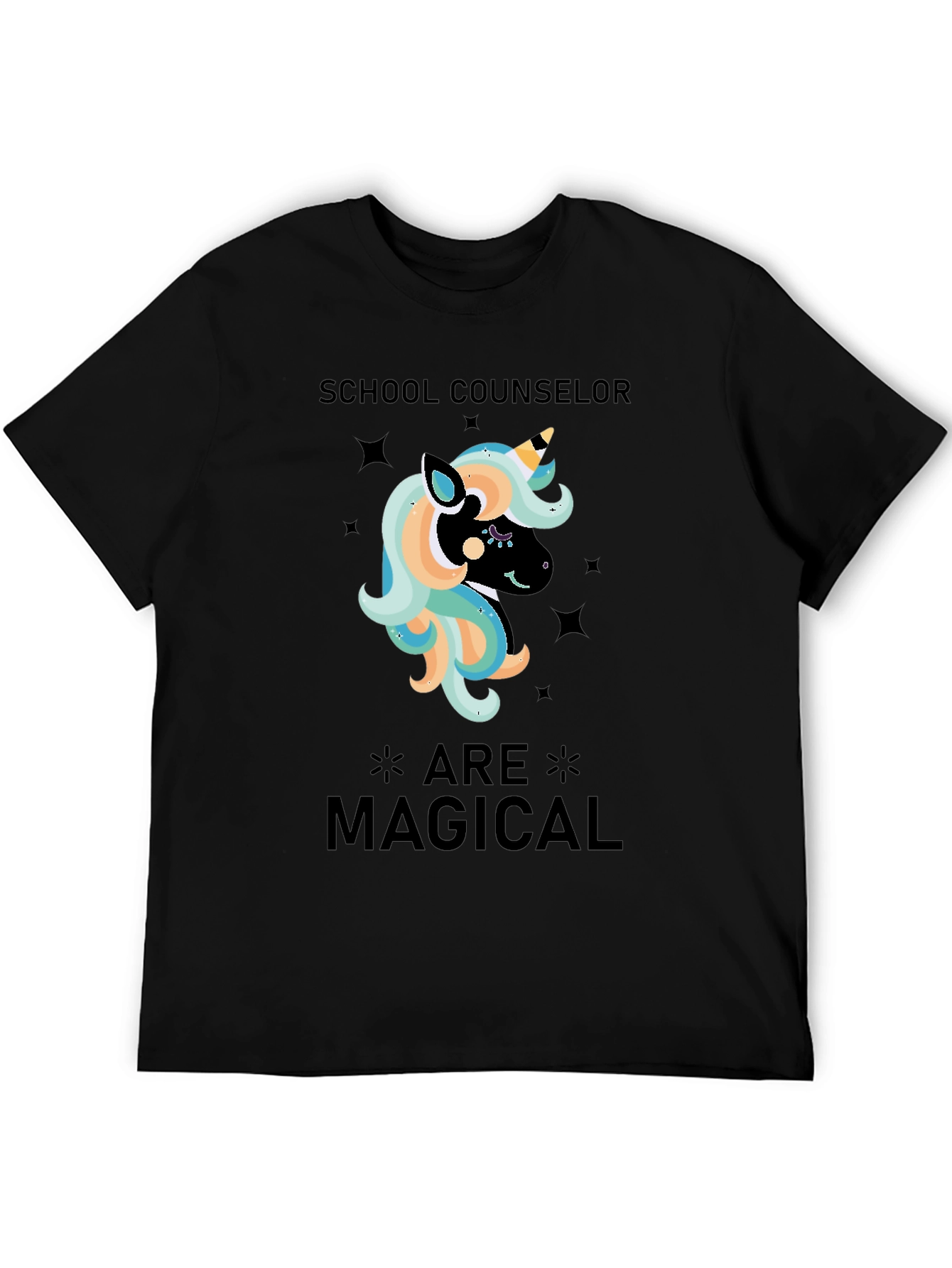 School Counselor Magical Unicorn Black T-Shirt
