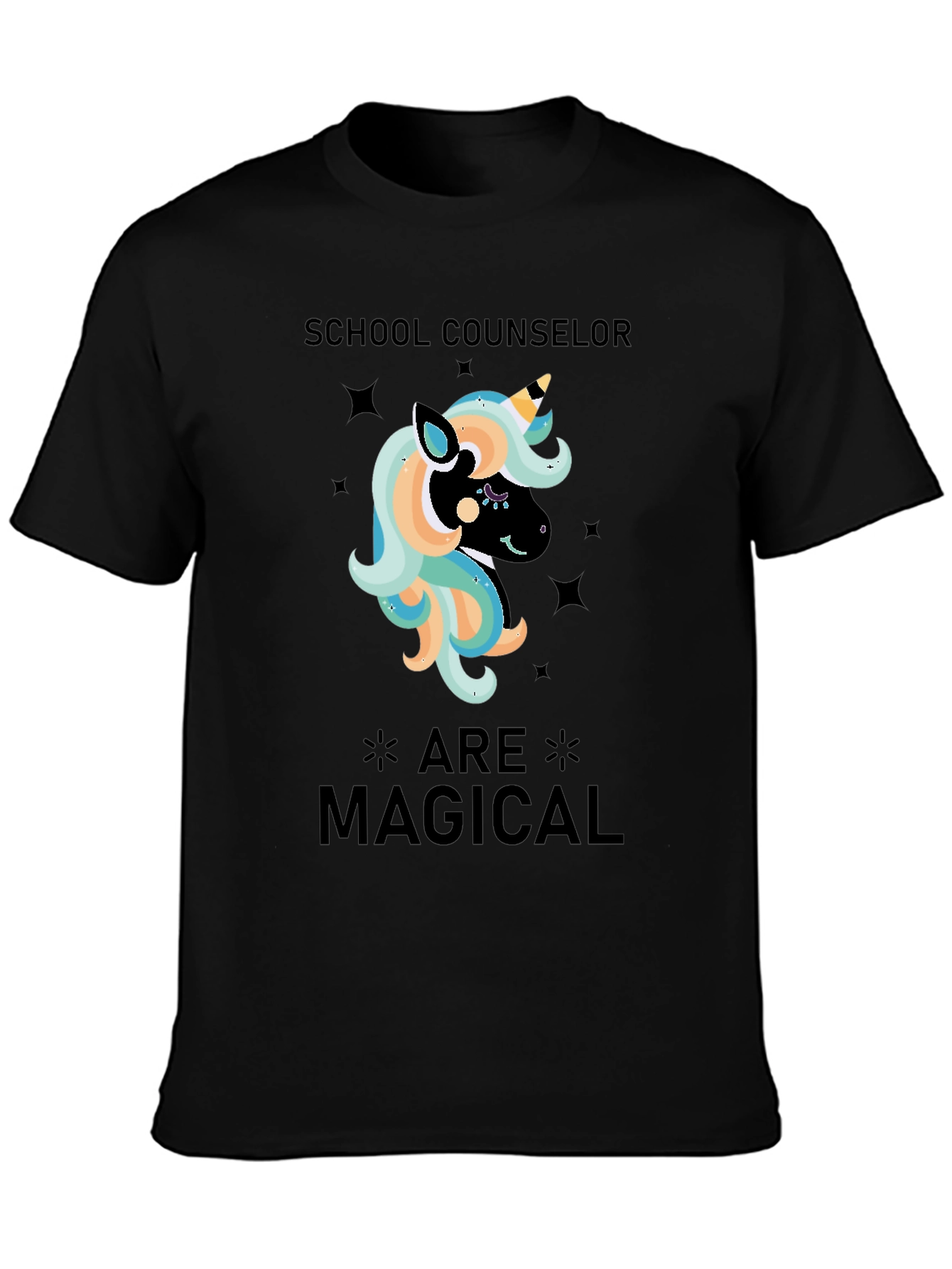 School Counselor Magical Unicorn Black T-Shirt
