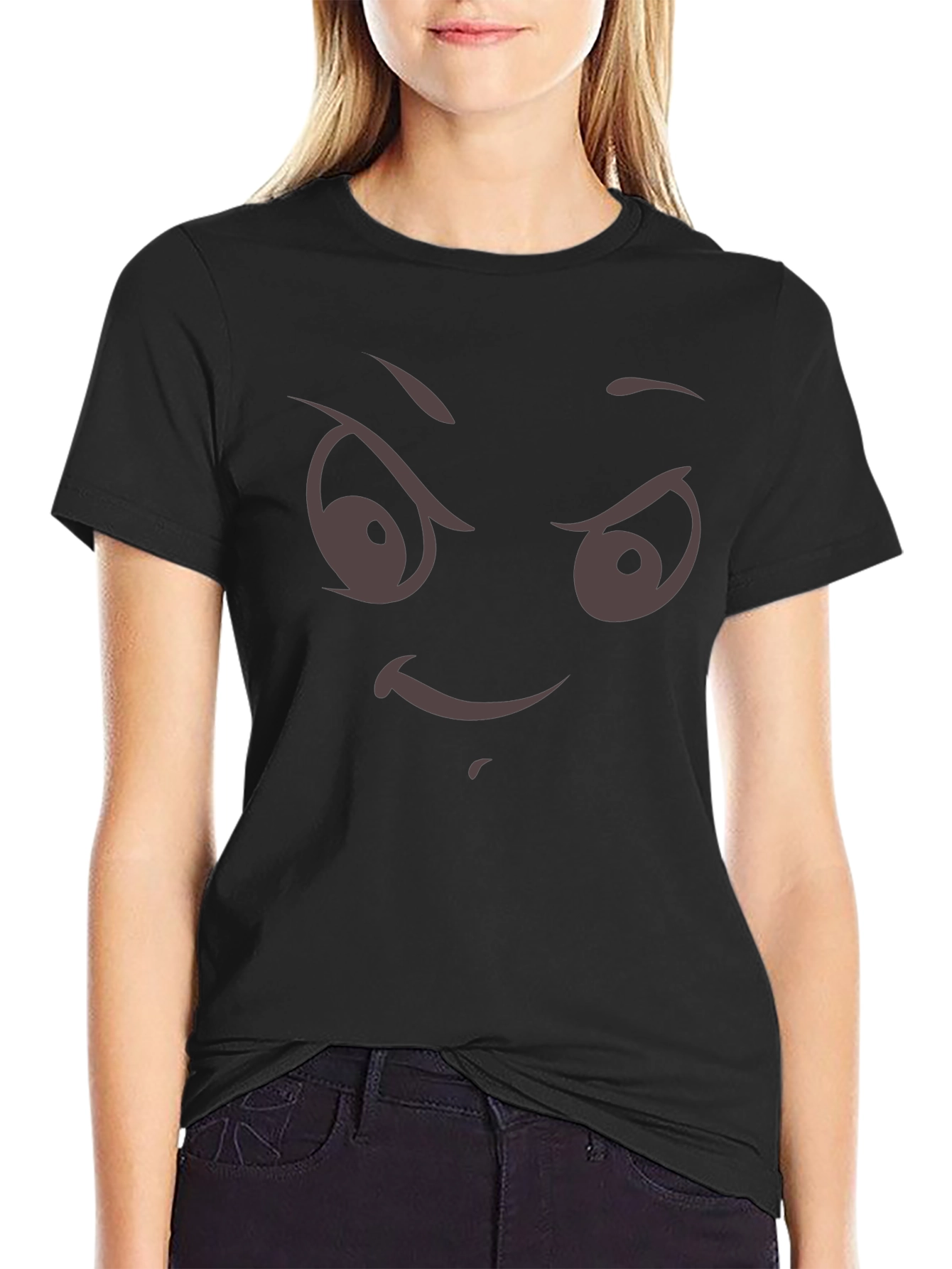 Mens Black T-Shirt with Evil Face Graphic Print