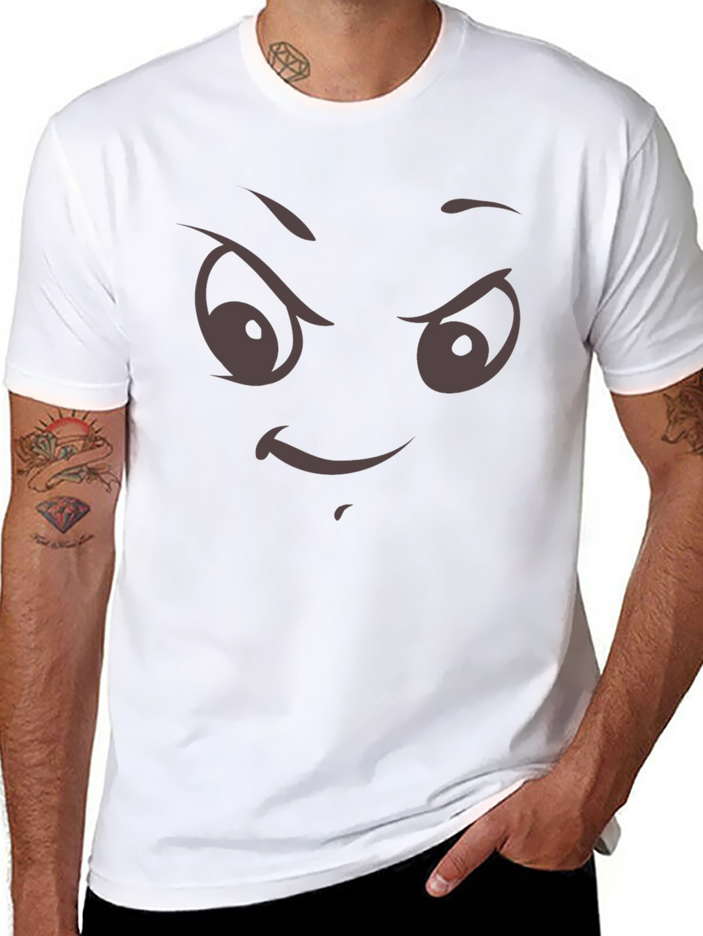 Mens Black T-Shirt with Evil Face Graphic Print
