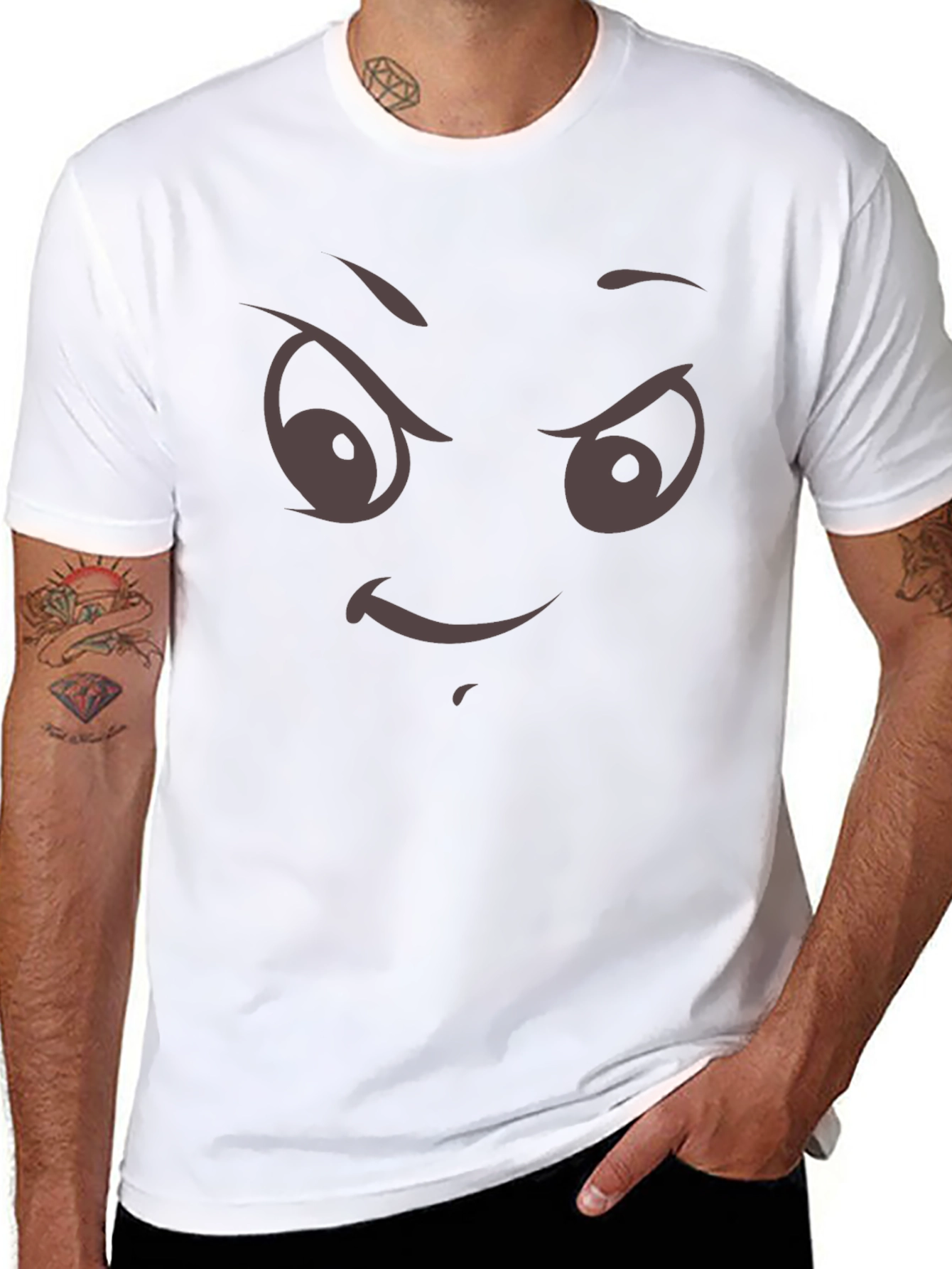 Mens Black T-Shirt with Evil Face Graphic Print