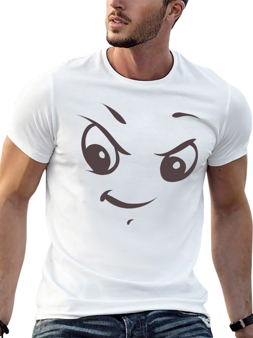 Mens Black T-Shirt with Evil Face Graphic Print