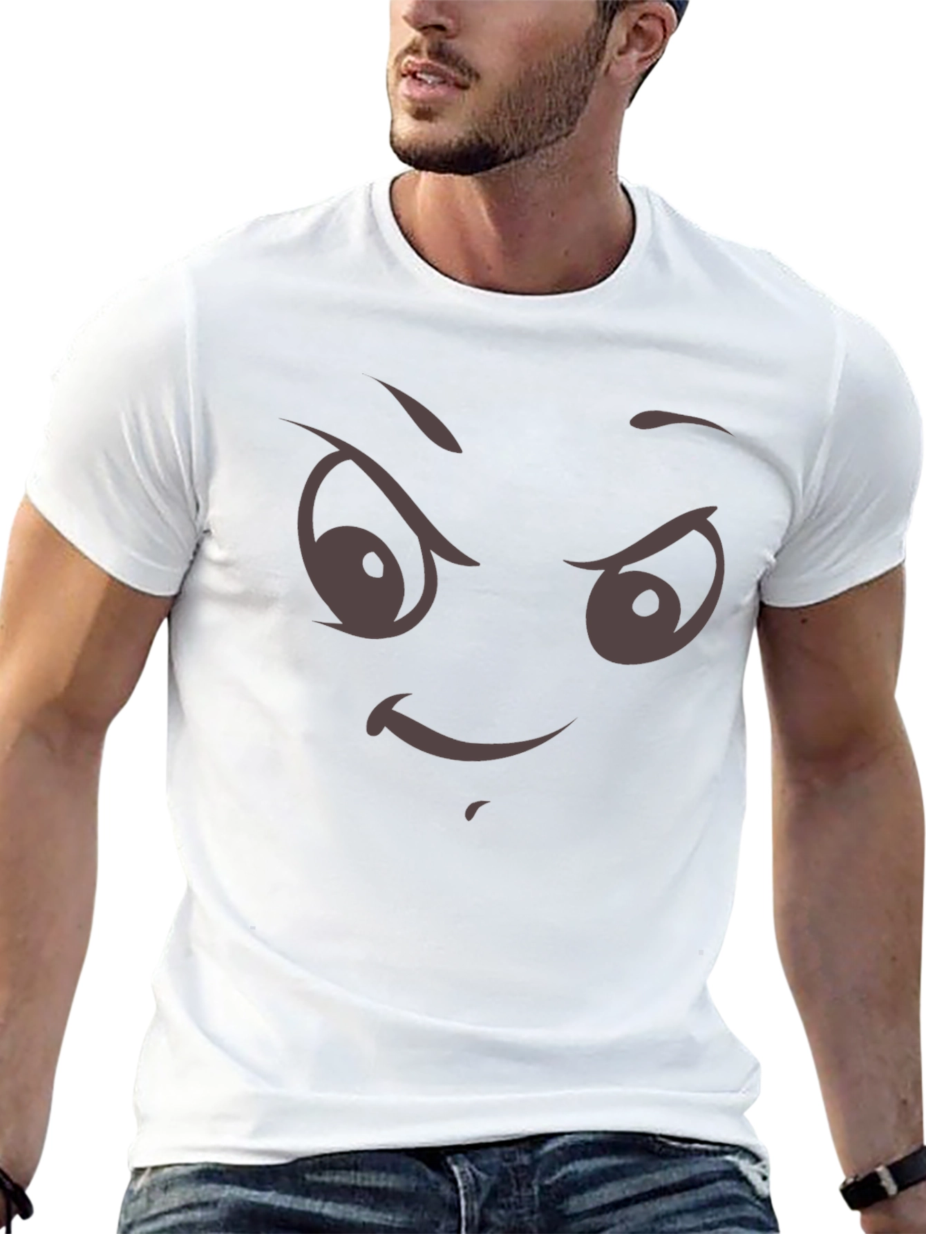 Mens Black T-Shirt with Evil Face Graphic Print