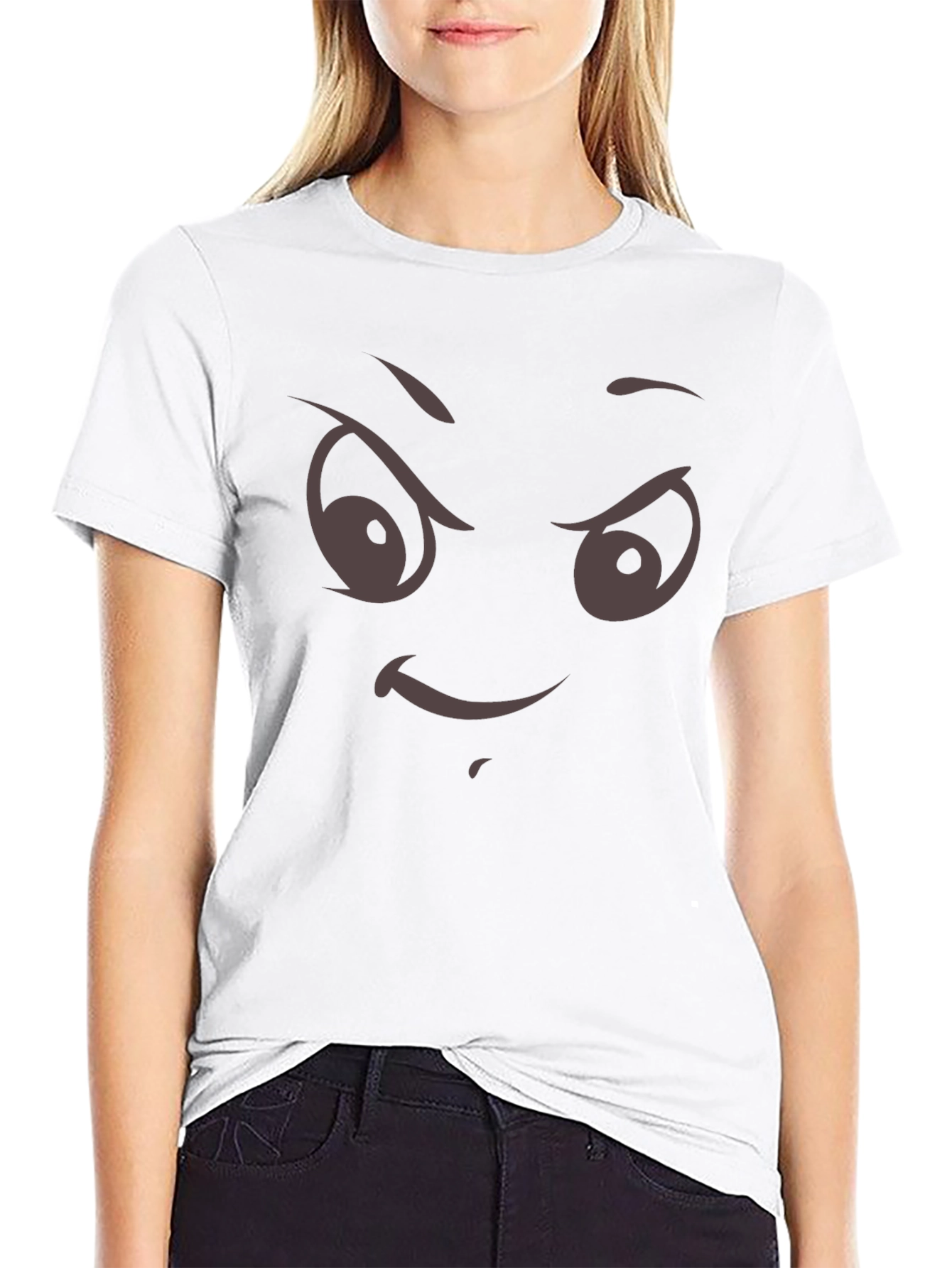 Mens Black T-Shirt with Evil Face Graphic Print