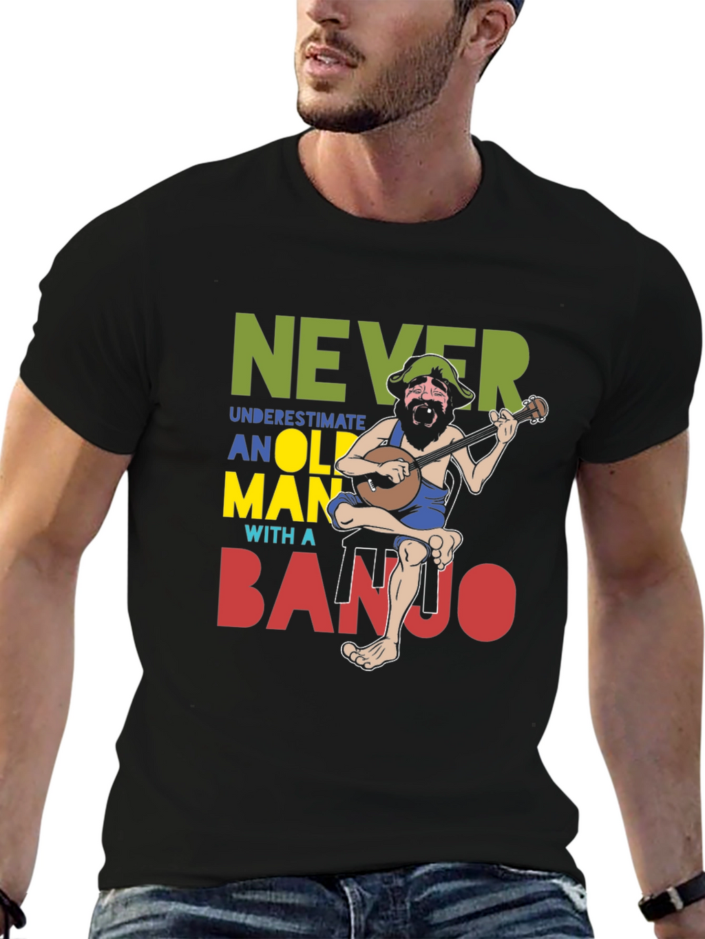 Never Underestimate Old Man Banjo T-Shirt