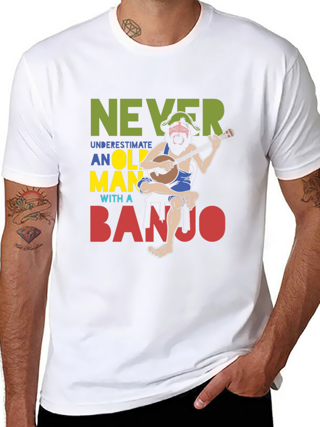 Never Underestimate Old Man Banjo T-Shirt