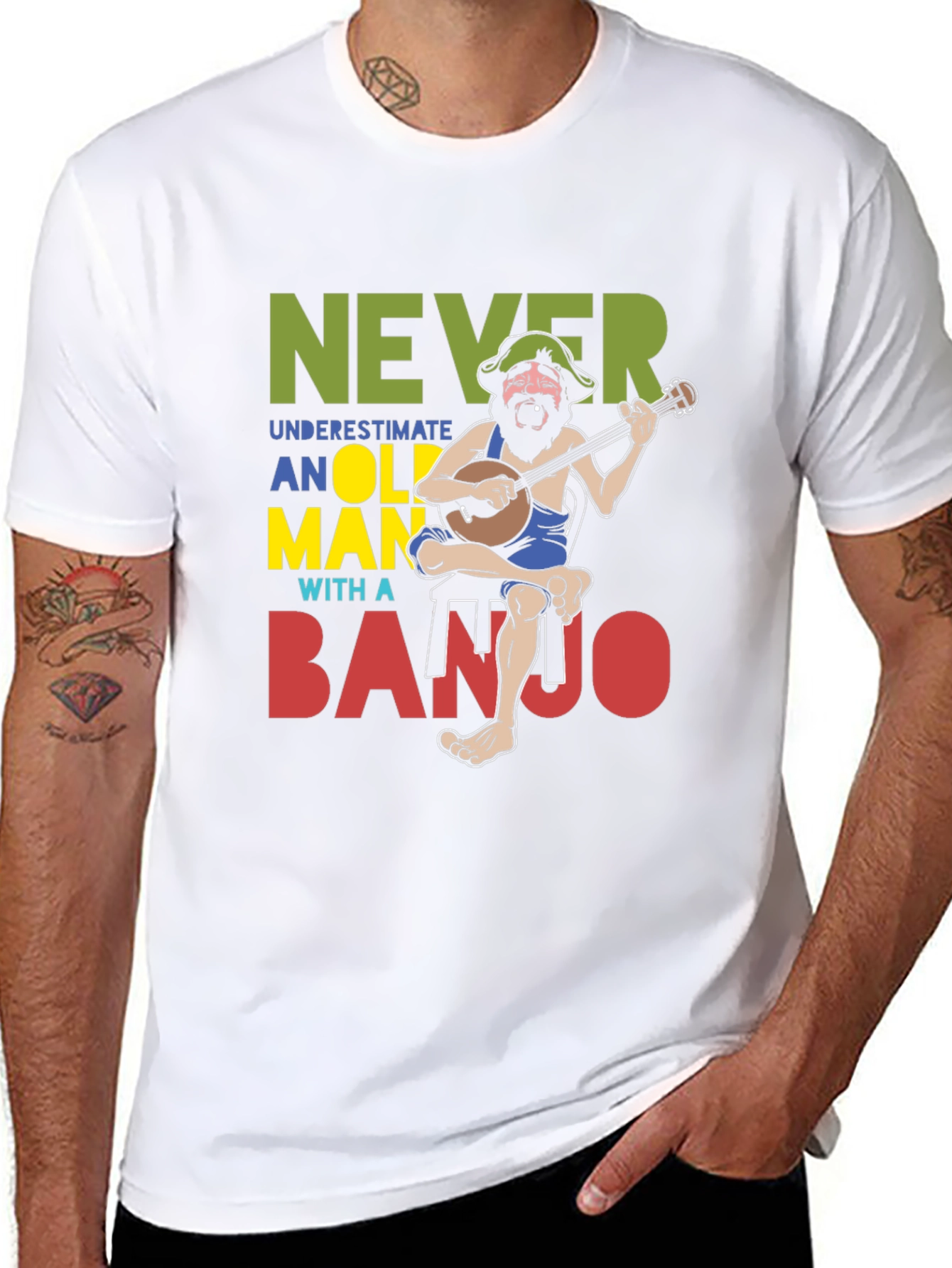 Never Underestimate Old Man Banjo T-Shirt