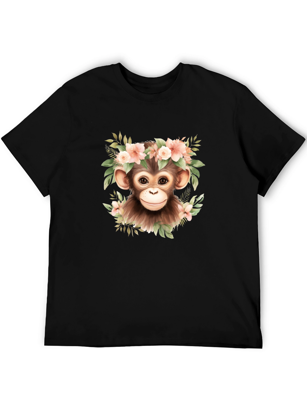 Cute Monkey Floral Wreath Graphic Tee