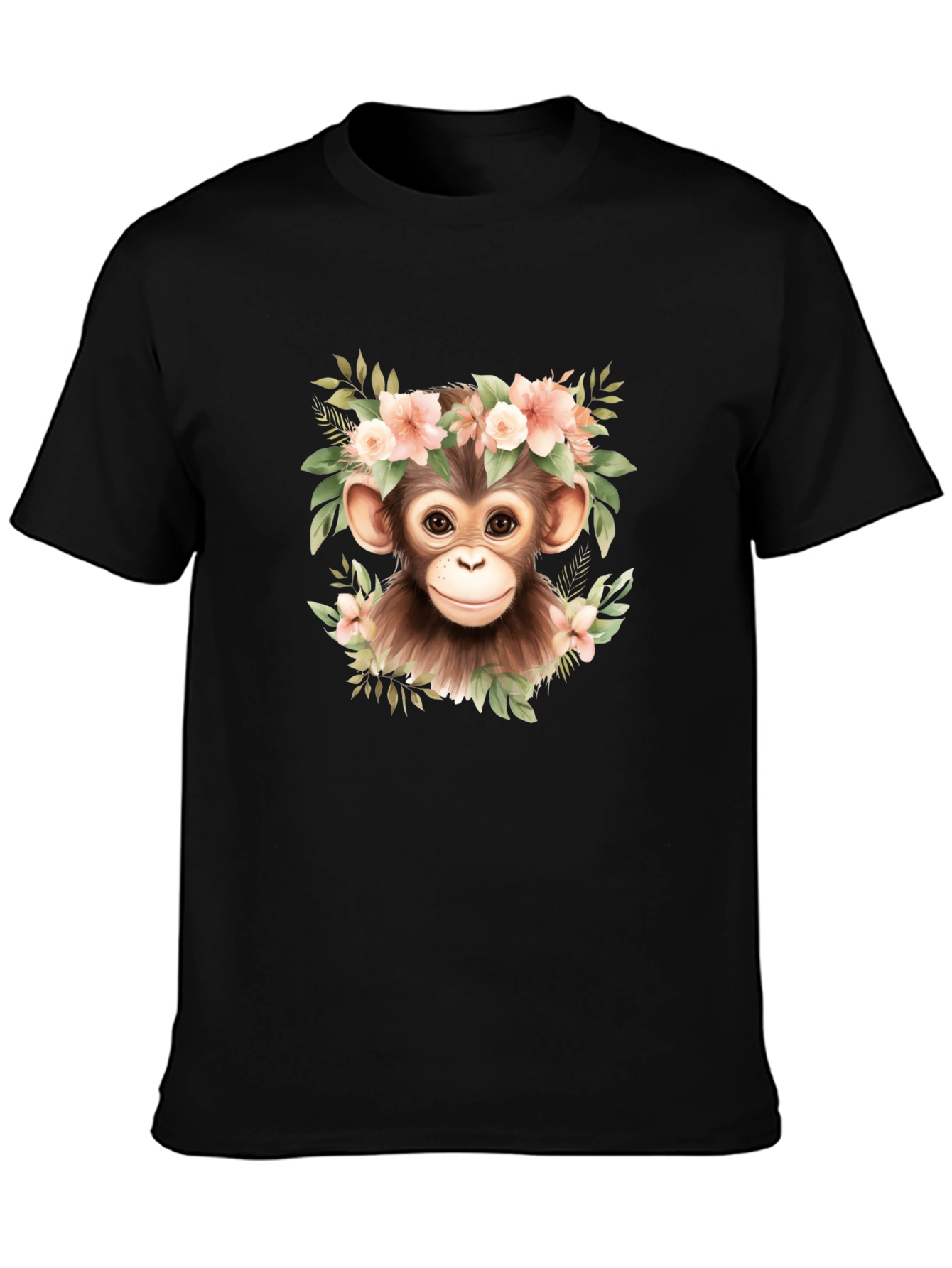 Cute Monkey Floral Wreath Graphic Tee