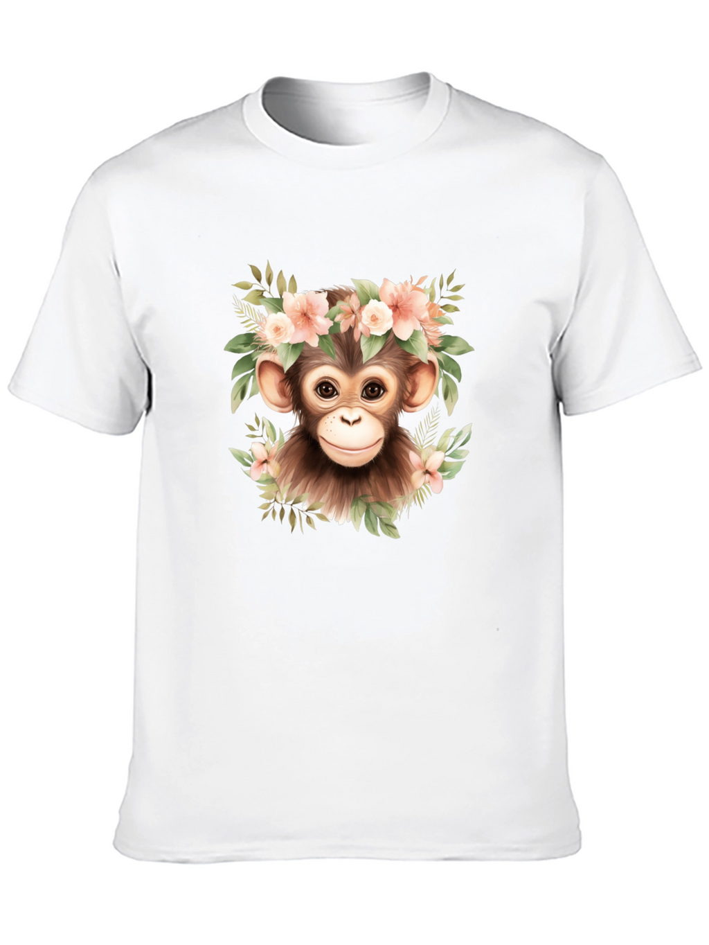 Cute Monkey Floral Wreath Graphic Tee