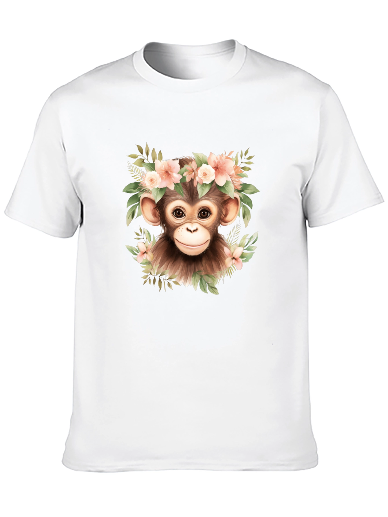 Cute Monkey Floral Wreath Graphic Tee