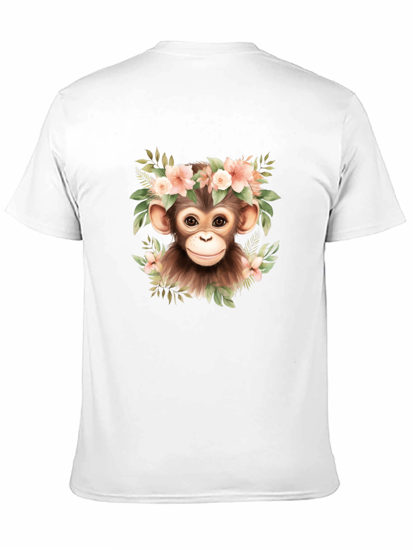 Cute Monkey Floral Wreath Graphic Tee