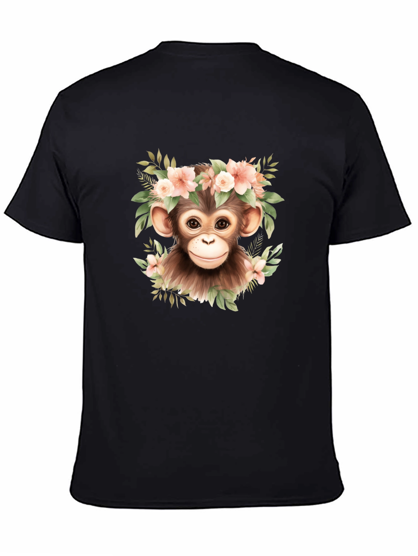 Cute Monkey Floral Wreath Graphic Tee