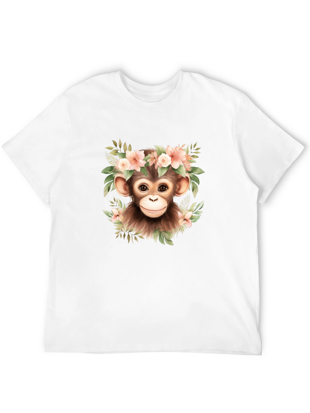 Cute Monkey Floral Wreath Graphic Tee
