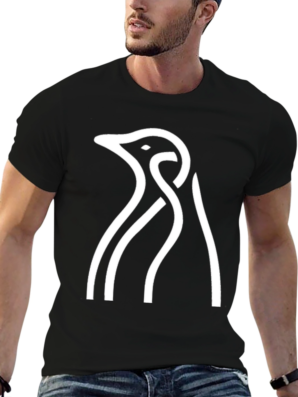 Abstract Penguin Graphic T-Shirt - Casual Black Tee