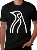 Abstract Penguin Graphic T-Shirt - Casual Black Tee