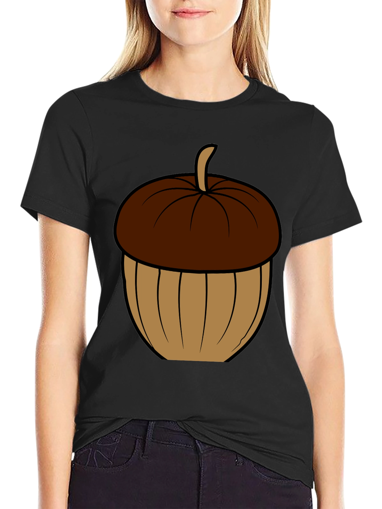 Acorn Graphic Tee - Black Cotton T-Shirt