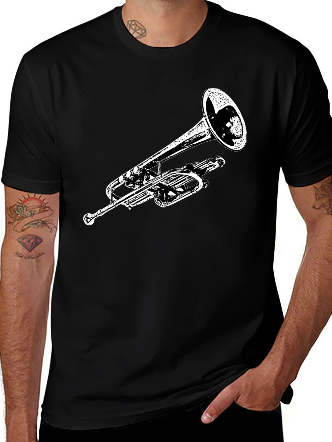 Trumpet Graphic Black T-Shirt - Musician Tee