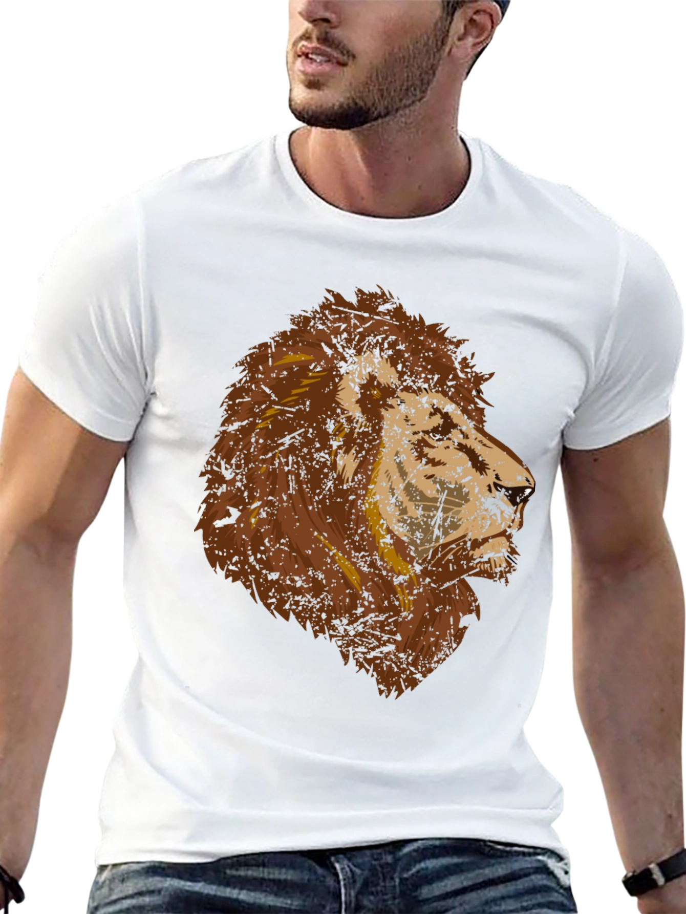 Lion Graphic T-Shirt - Mens Crew Neck Tee