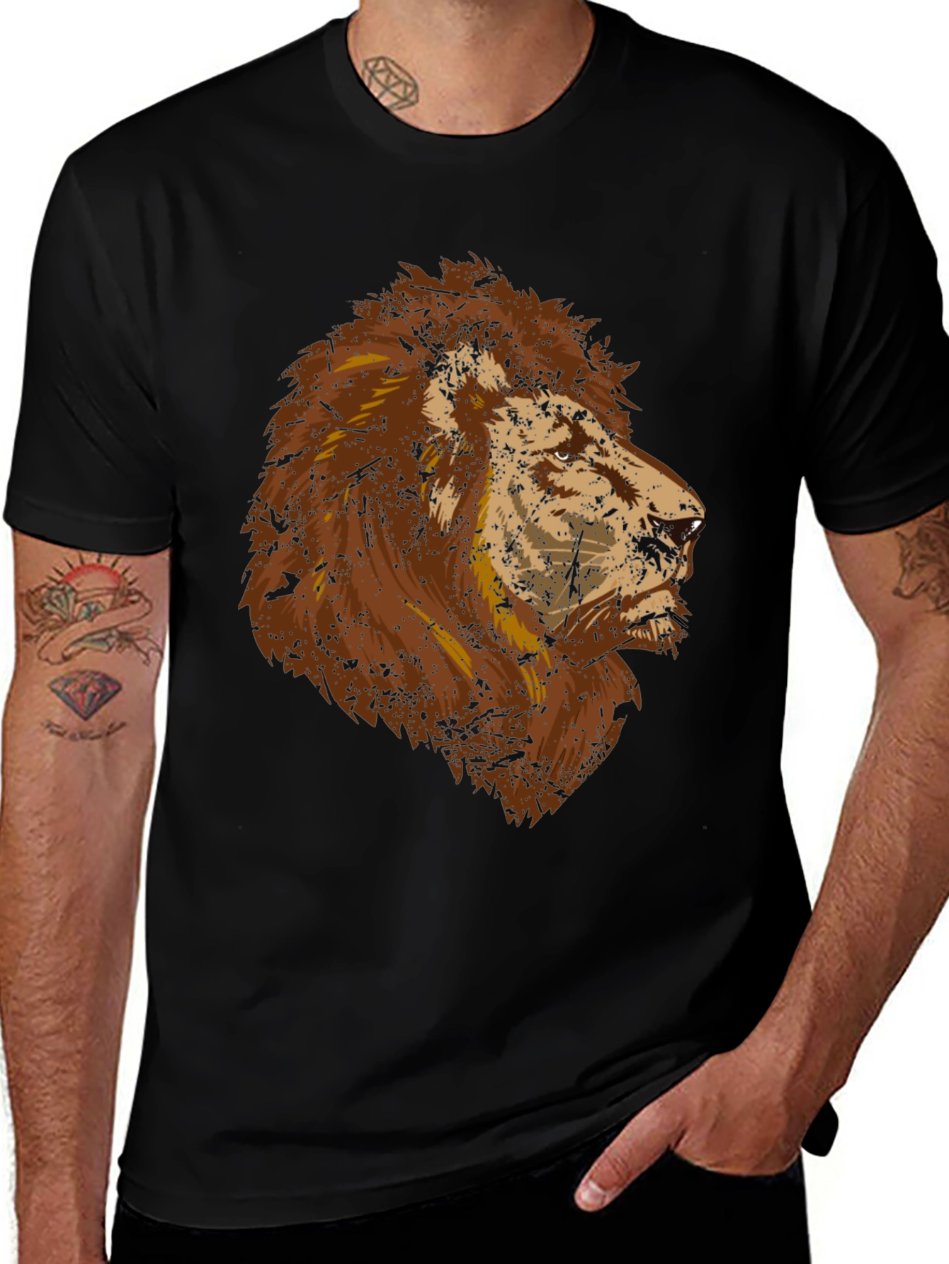 Lion Graphic T-Shirt - Mens Crew Neck Tee