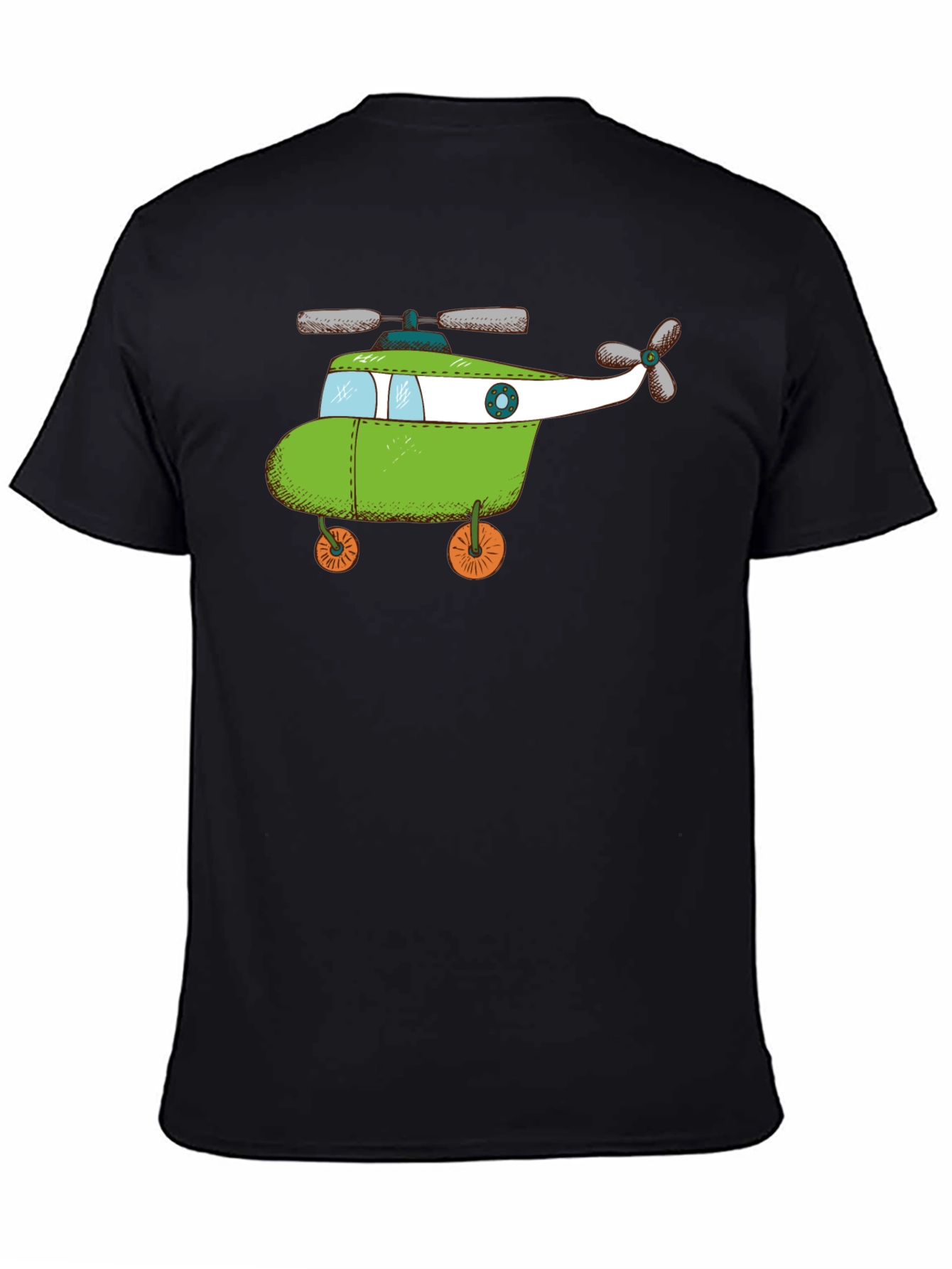 Whimsical Helicopter Graphic Tee - Black