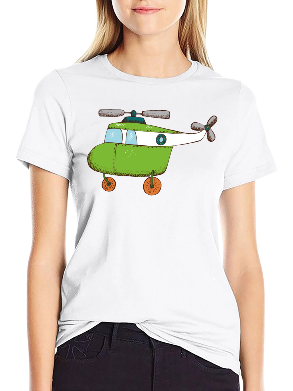 Whimsical Helicopter Graphic Tee - Black