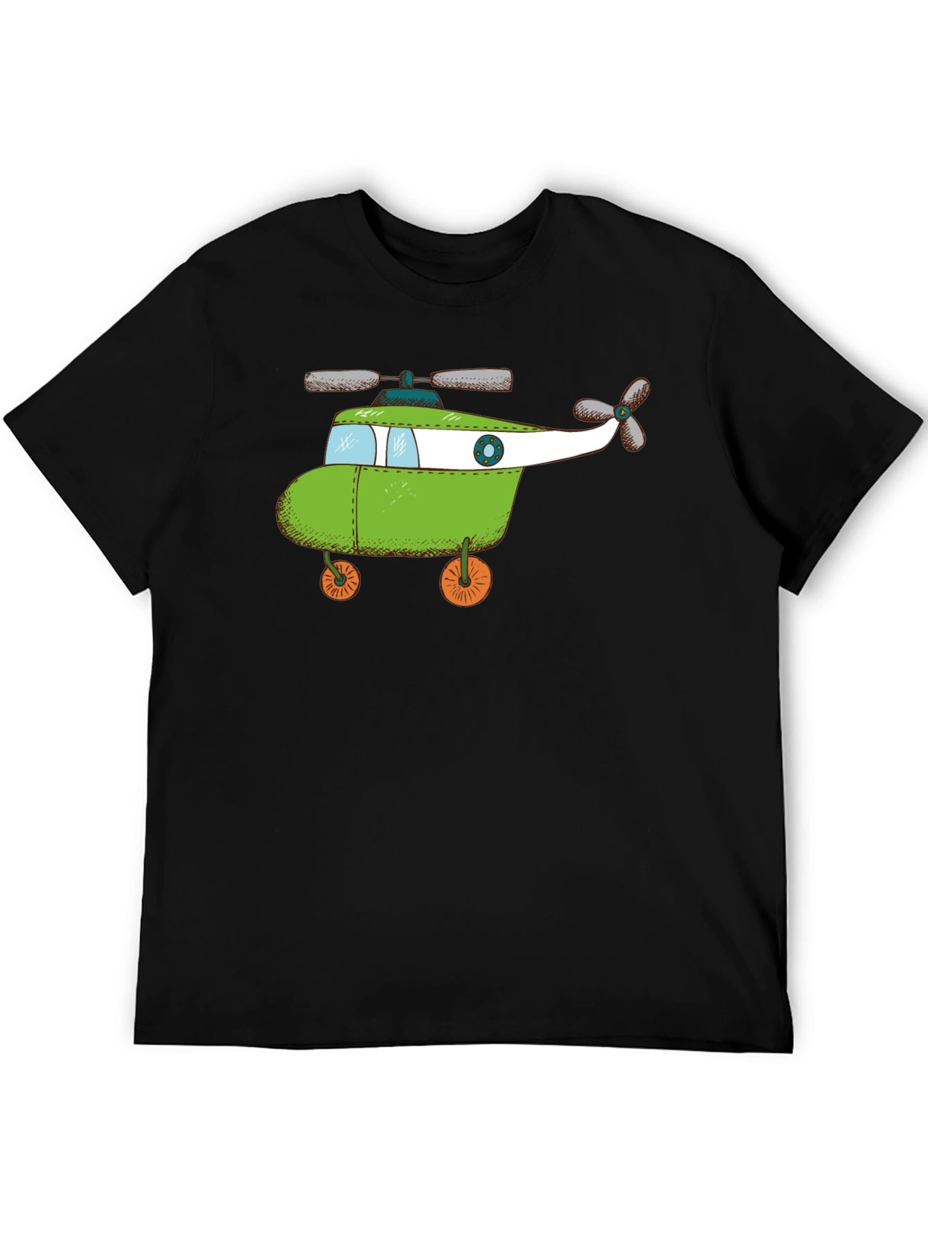 Whimsical Helicopter Graphic Tee - Black