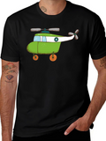 Whimsical Helicopter Graphic Tee - Black