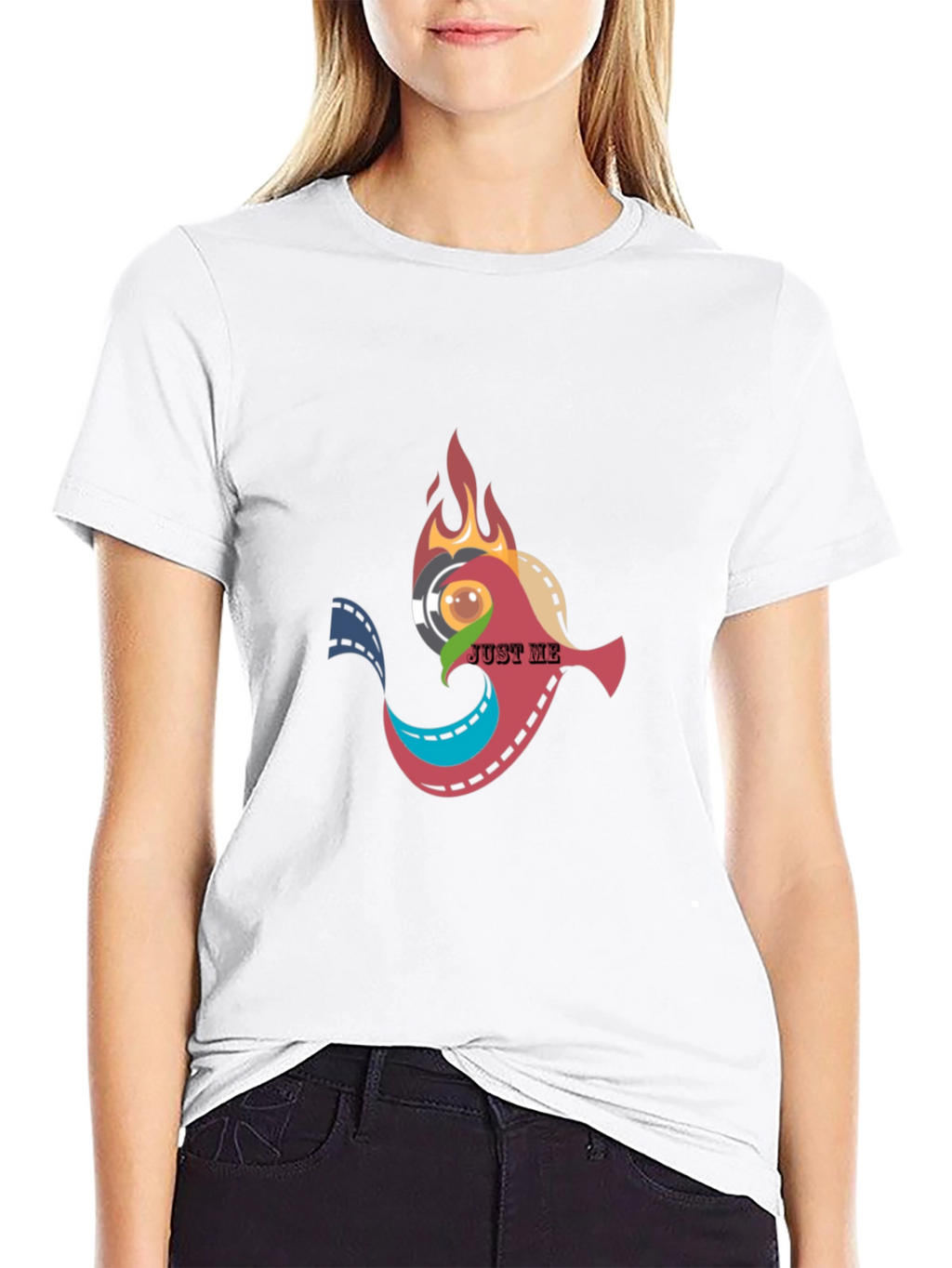 Artsy Black T-Shirt: Film & Flames Design