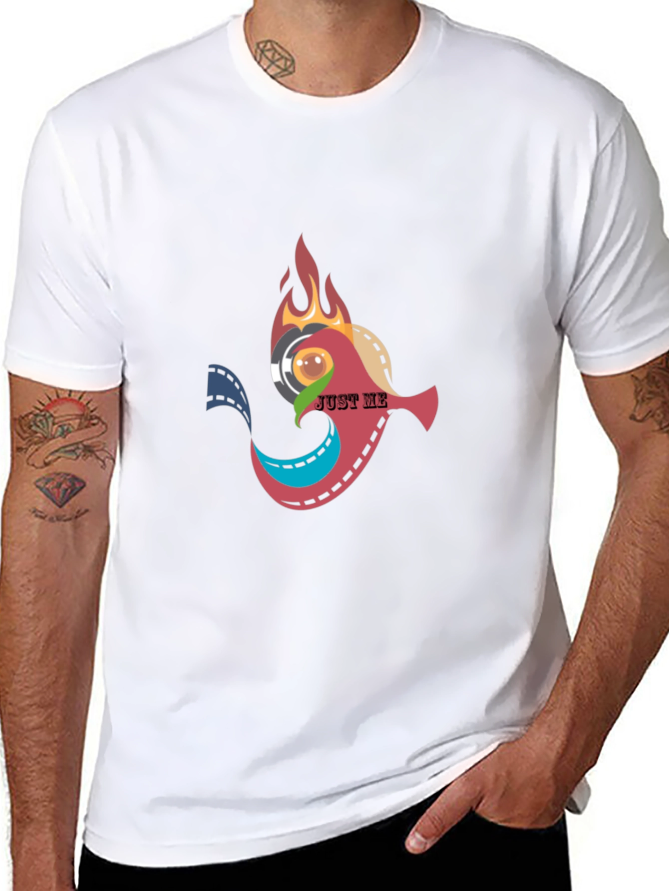 Artsy Black T-Shirt: Film & Flames Design