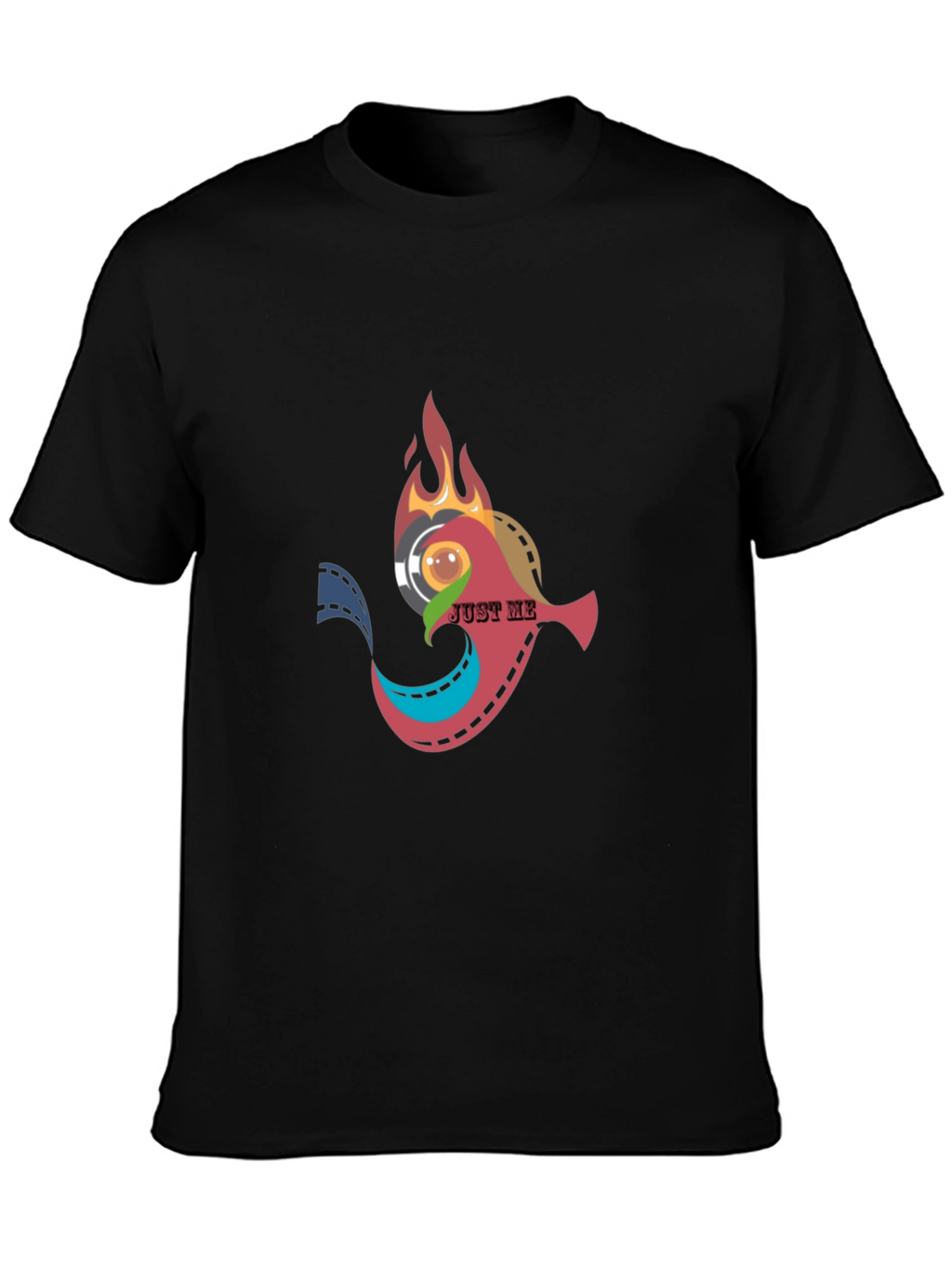 Artsy Black T-Shirt: Film & Flames Design