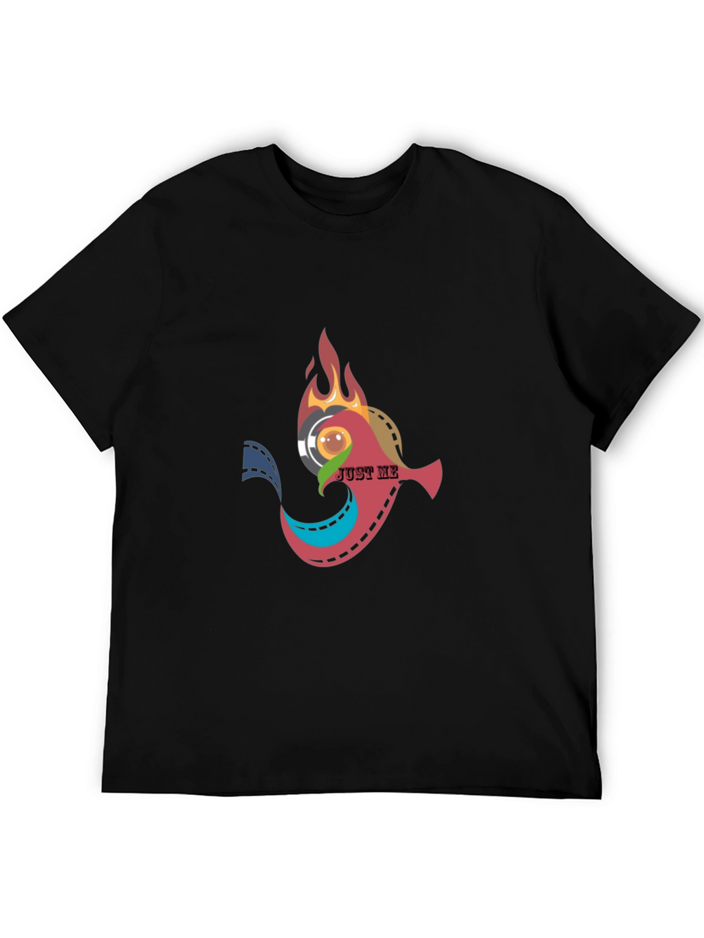 Artsy Black T-Shirt: Film & Flames Design