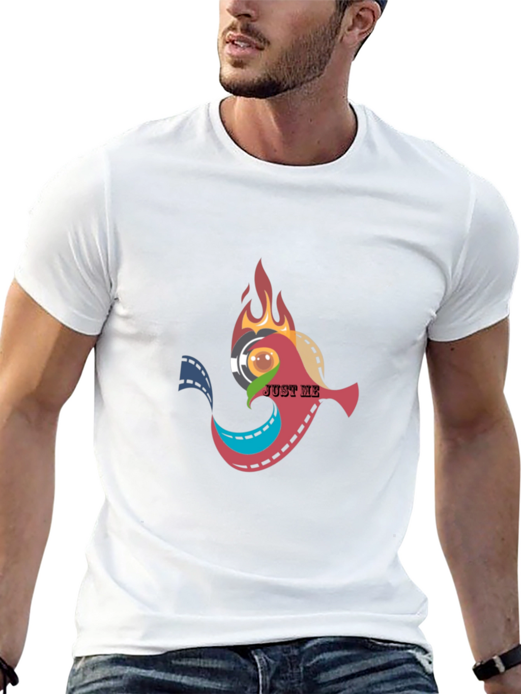 Artsy Black T-Shirt: Film & Flames Design