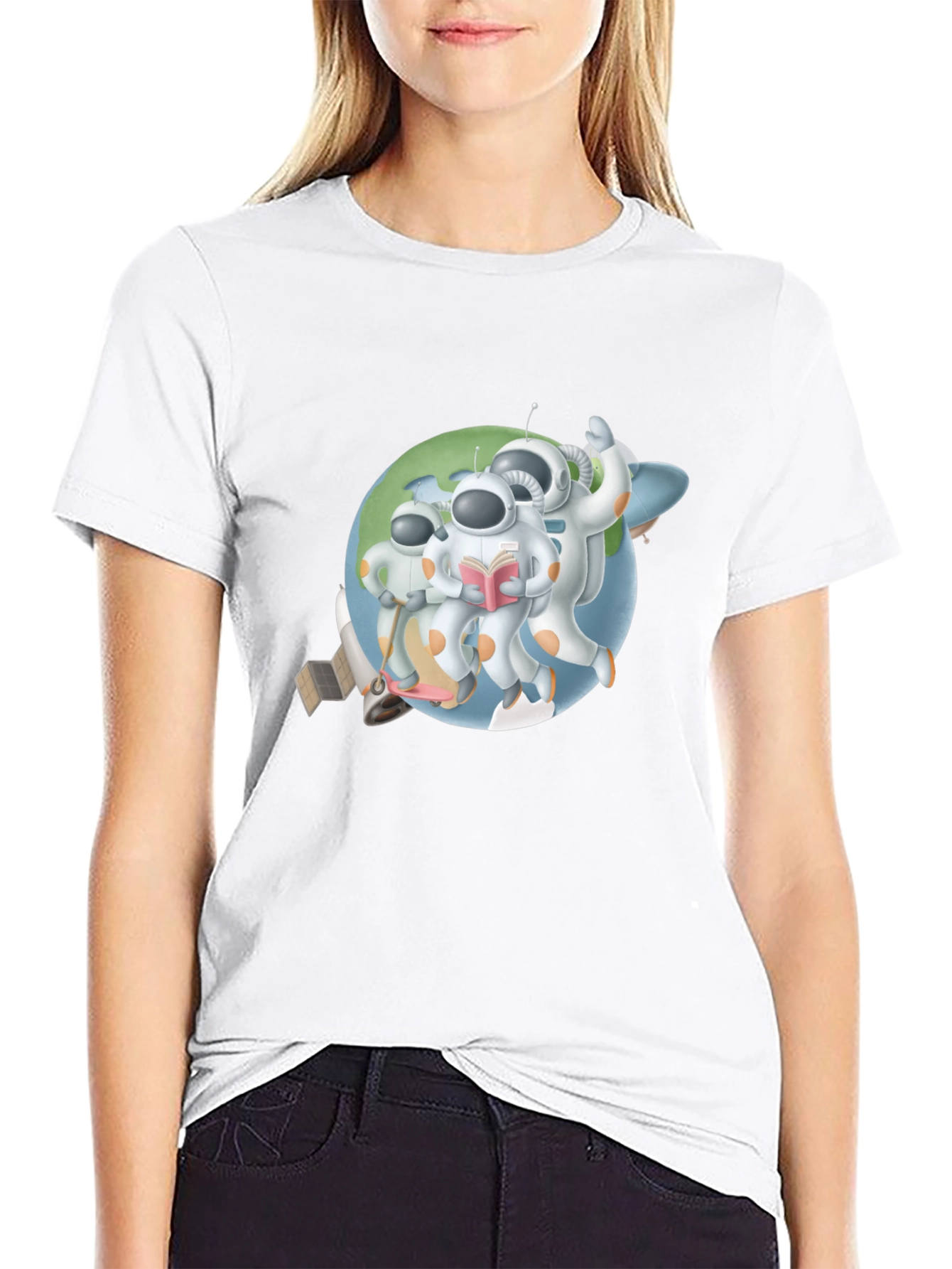 Astronauts Graphic T-Shirt - Black Crew Neck