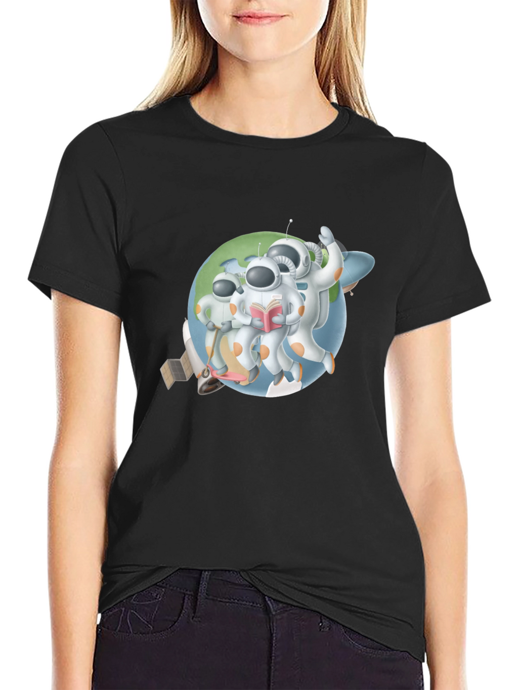 Astronauts Graphic T-Shirt - Black Crew Neck