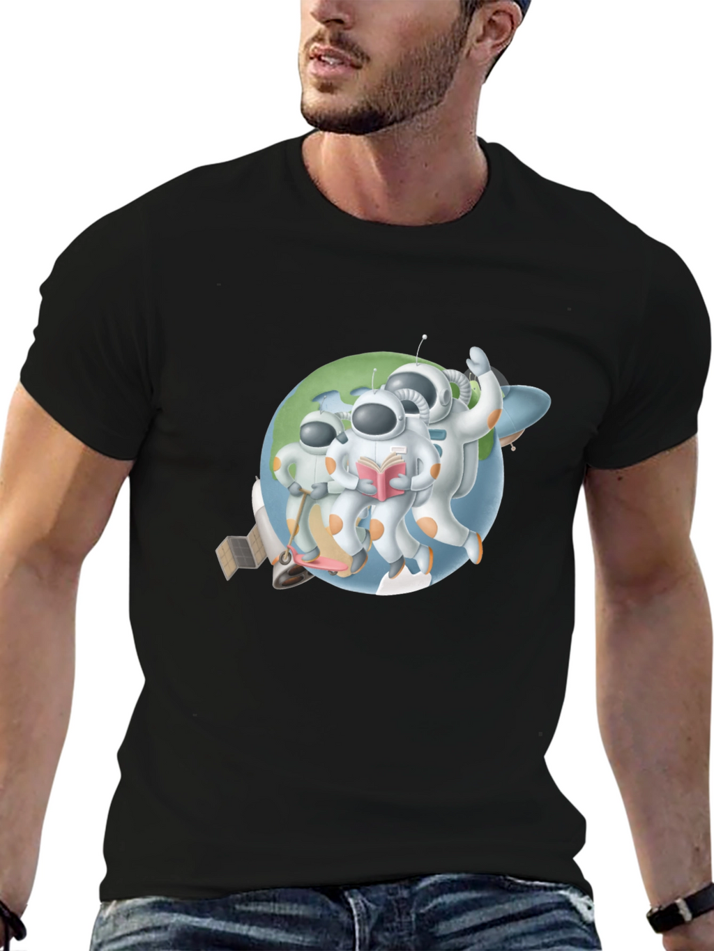 Astronauts Graphic T-Shirt - Black Crew Neck