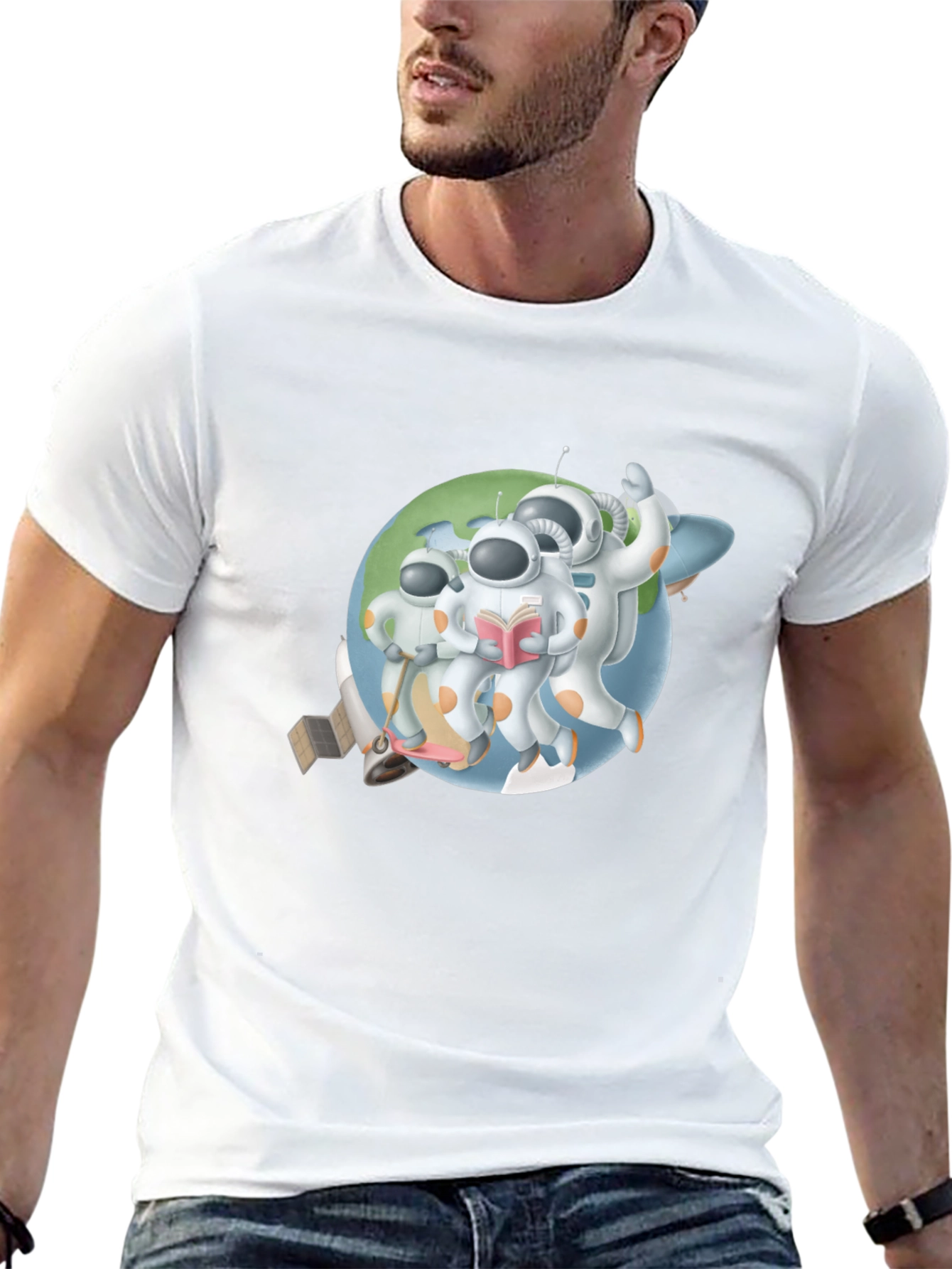Astronauts Graphic T-Shirt - Black Crew Neck