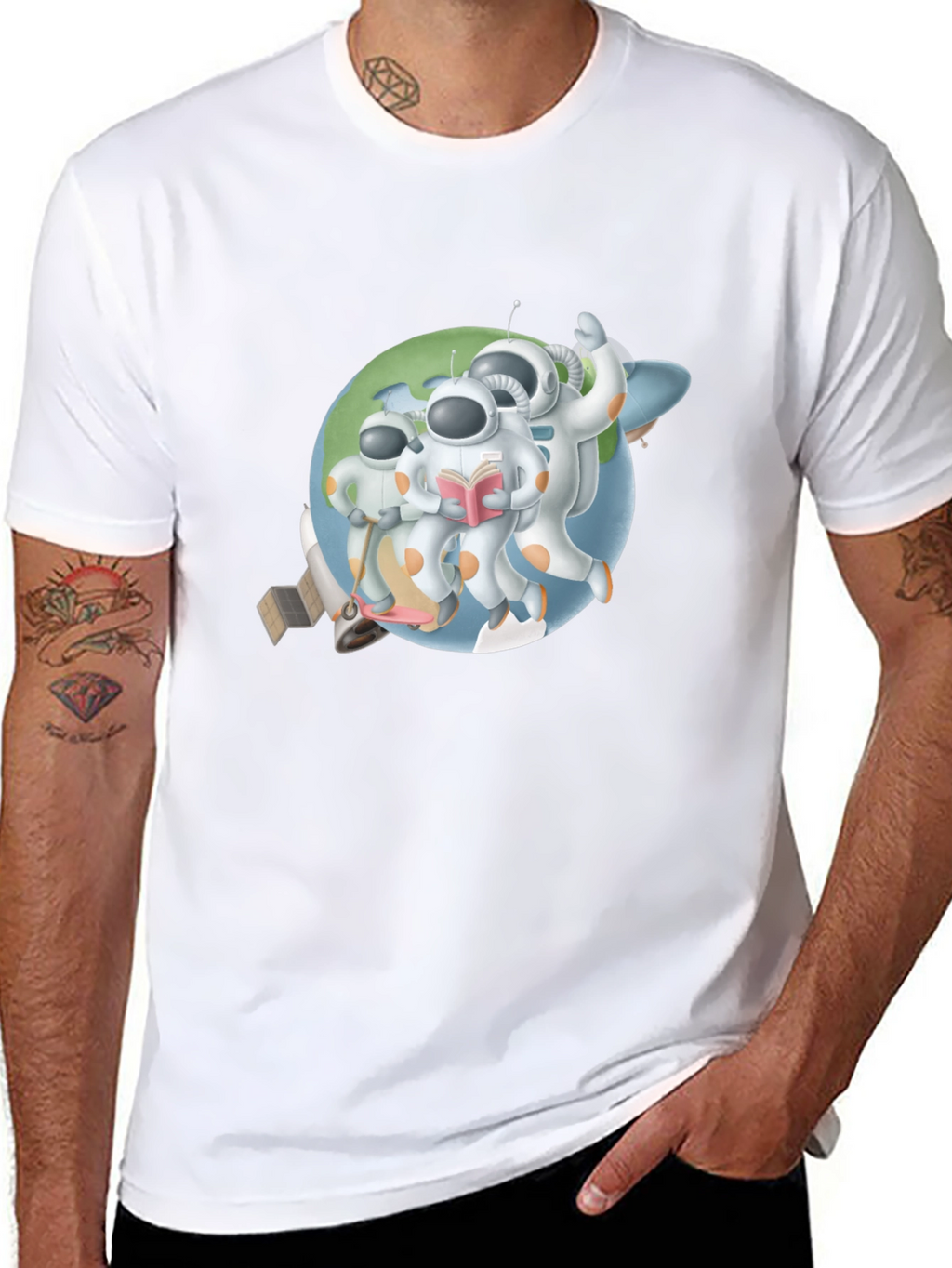 Astronauts Graphic T-Shirt - Black Crew Neck