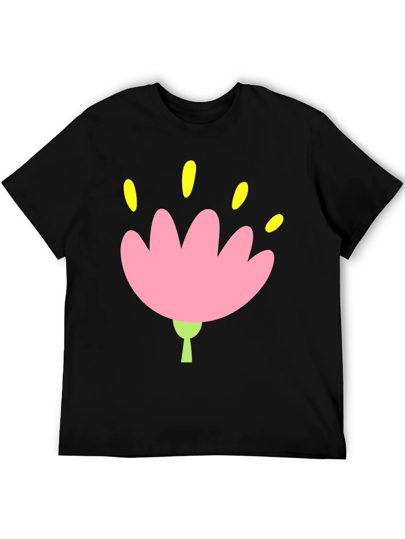 Black Tee with Pink Flower Graphic