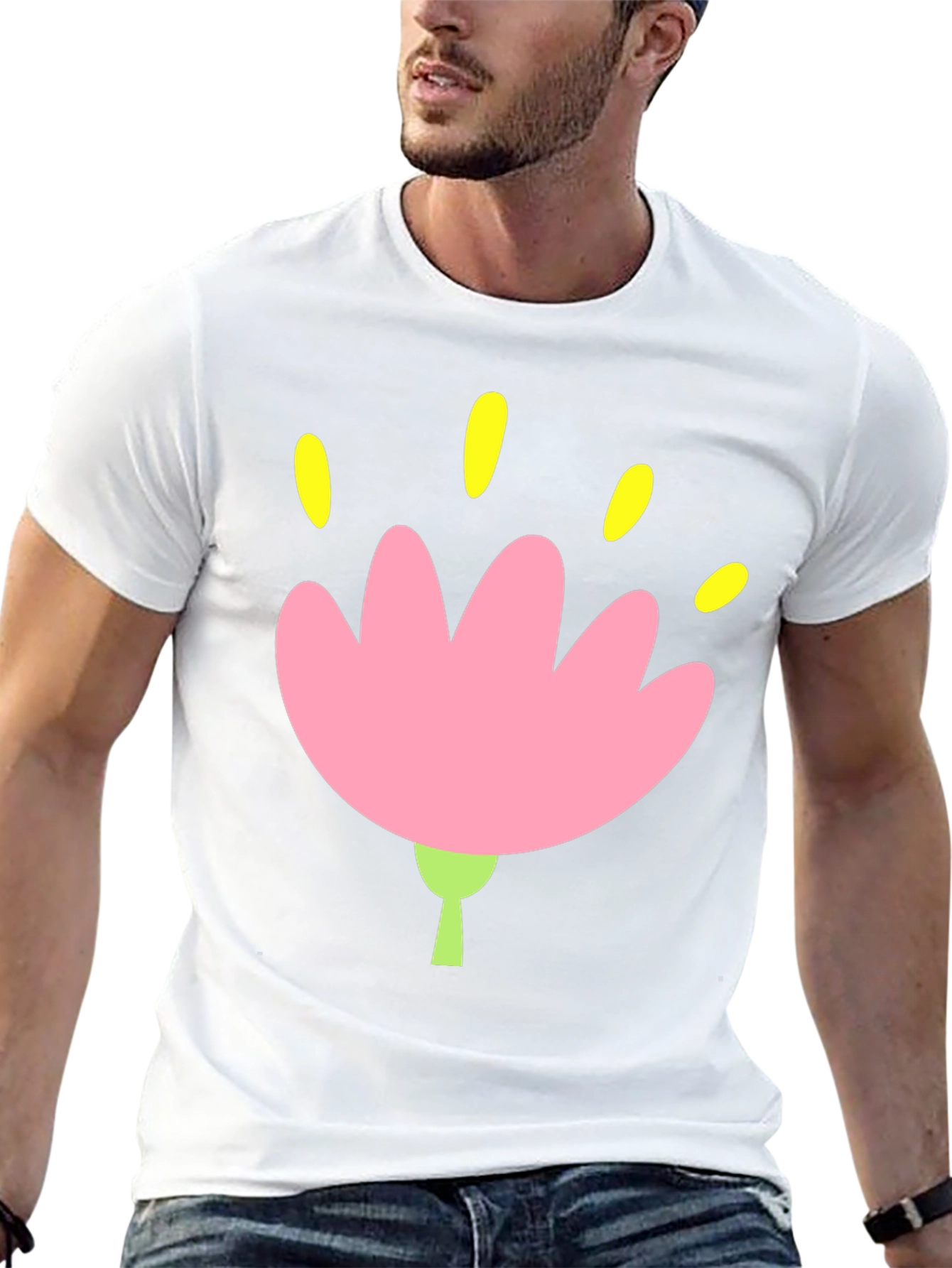 Black Tee with Pink Flower Graphic