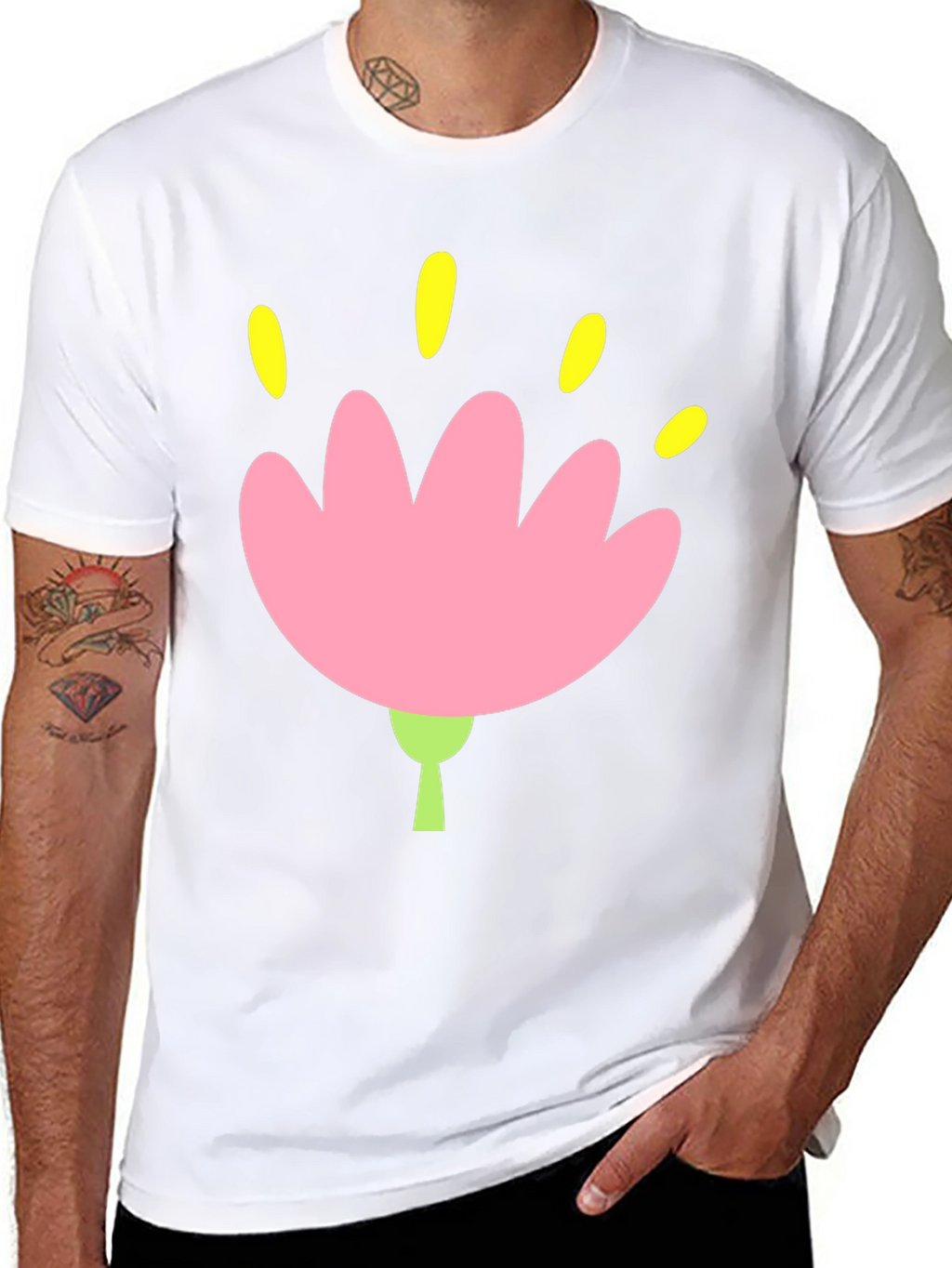 Black Tee with Pink Flower Graphic