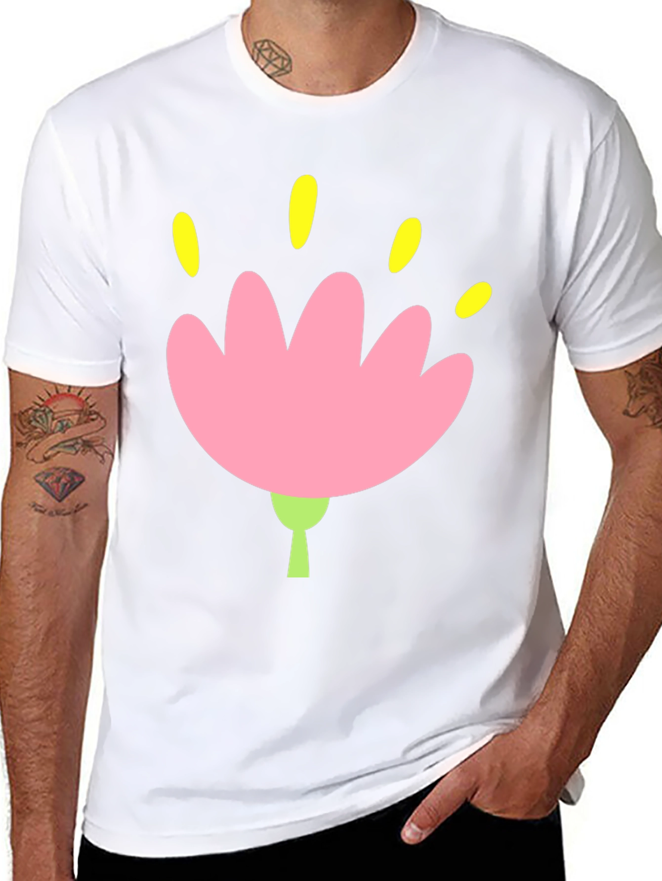 Black Tee with Pink Flower Graphic