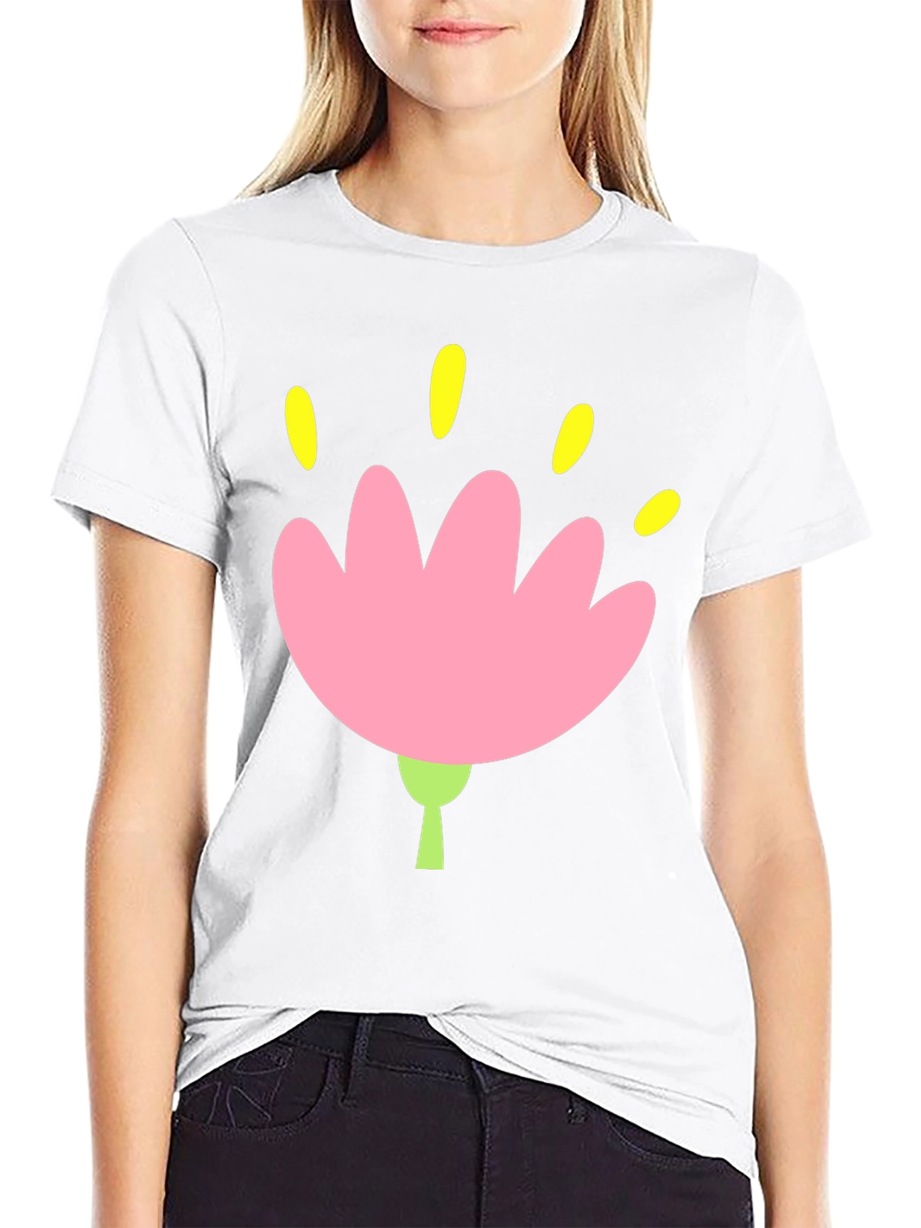 Black Tee with Pink Flower Graphic