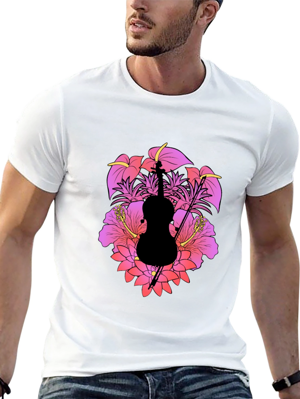 Floral Cello Mens Black T-Shirt