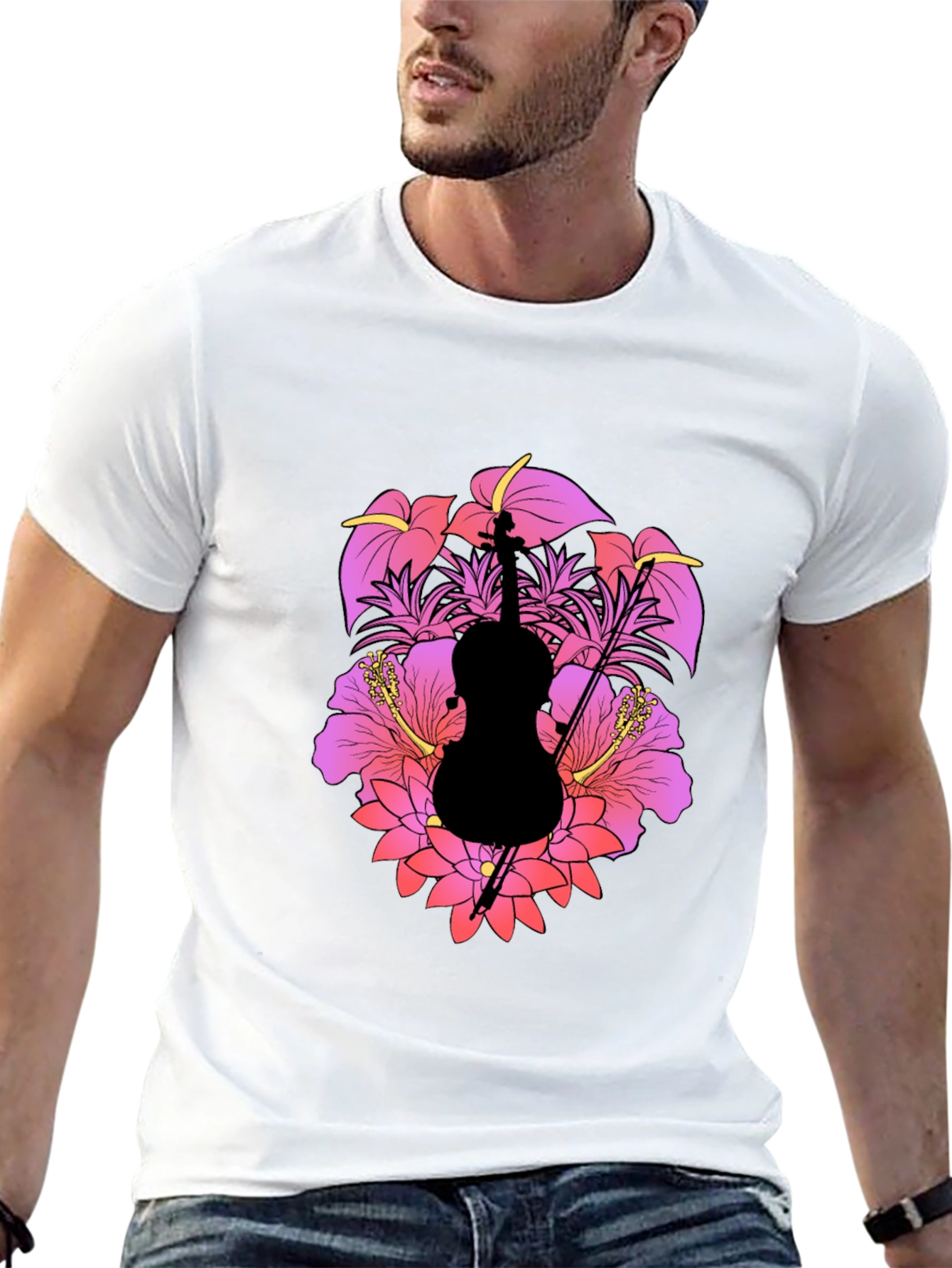 Floral Cello Mens Black T-Shirt