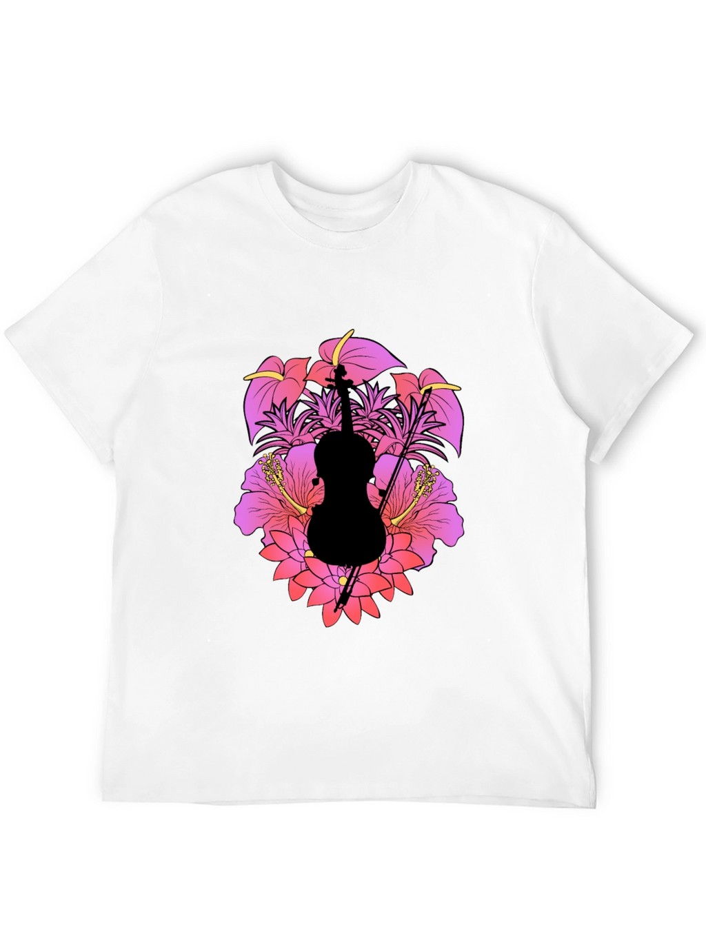 Floral Cello Mens Black T-Shirt
