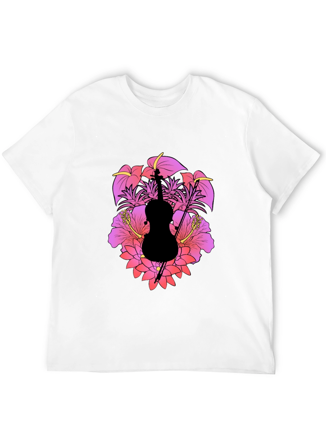 Floral Cello Mens Black T-Shirt